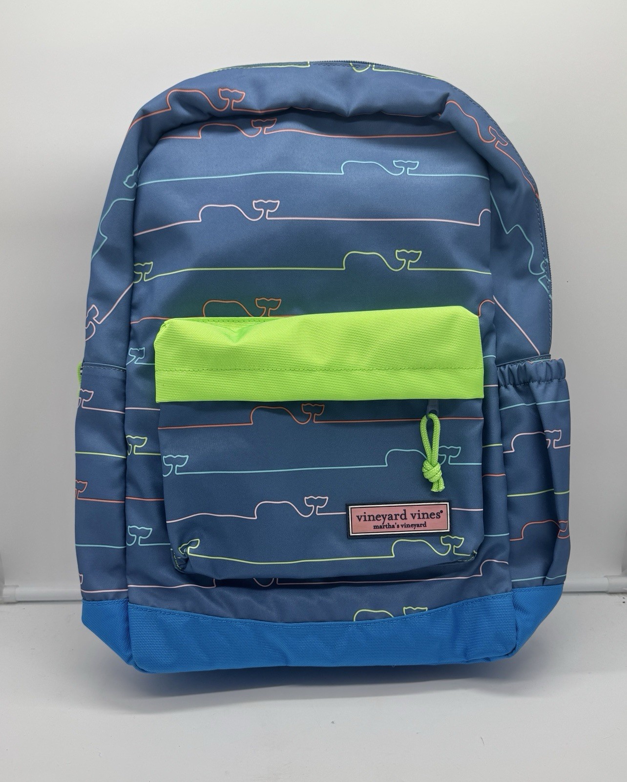 Vineyard Vines Backpack Blue Multicolor Whale Logo Padded Laptop School Book Bag