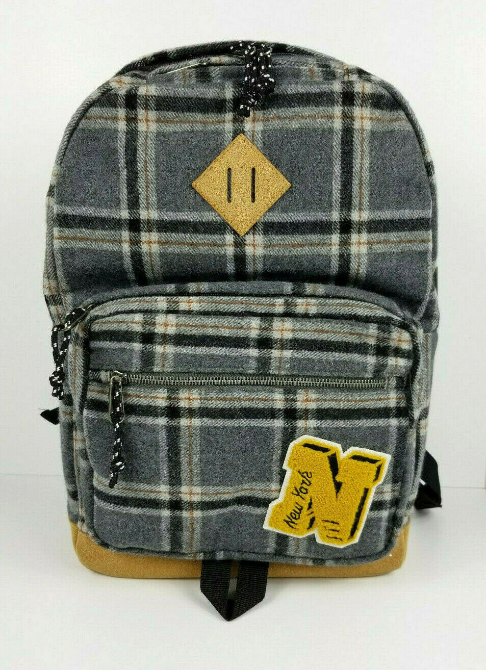 Steve Madden Plaid Flannel Grey Backpack Collegiate New York “N” Patch NEW