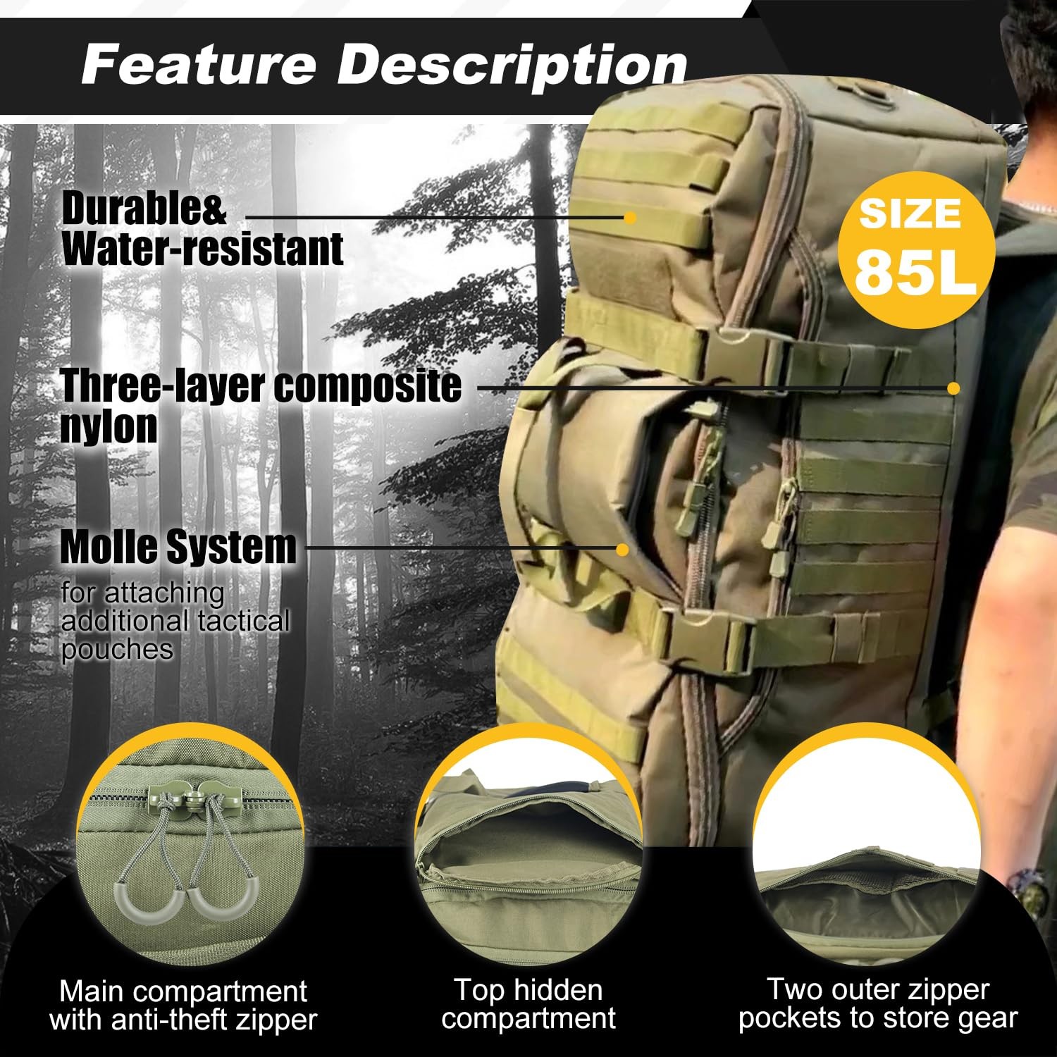 3 In 1 Tactical 30L Military Backpack Travel Duffle Bag for Weekender Gym Wor…