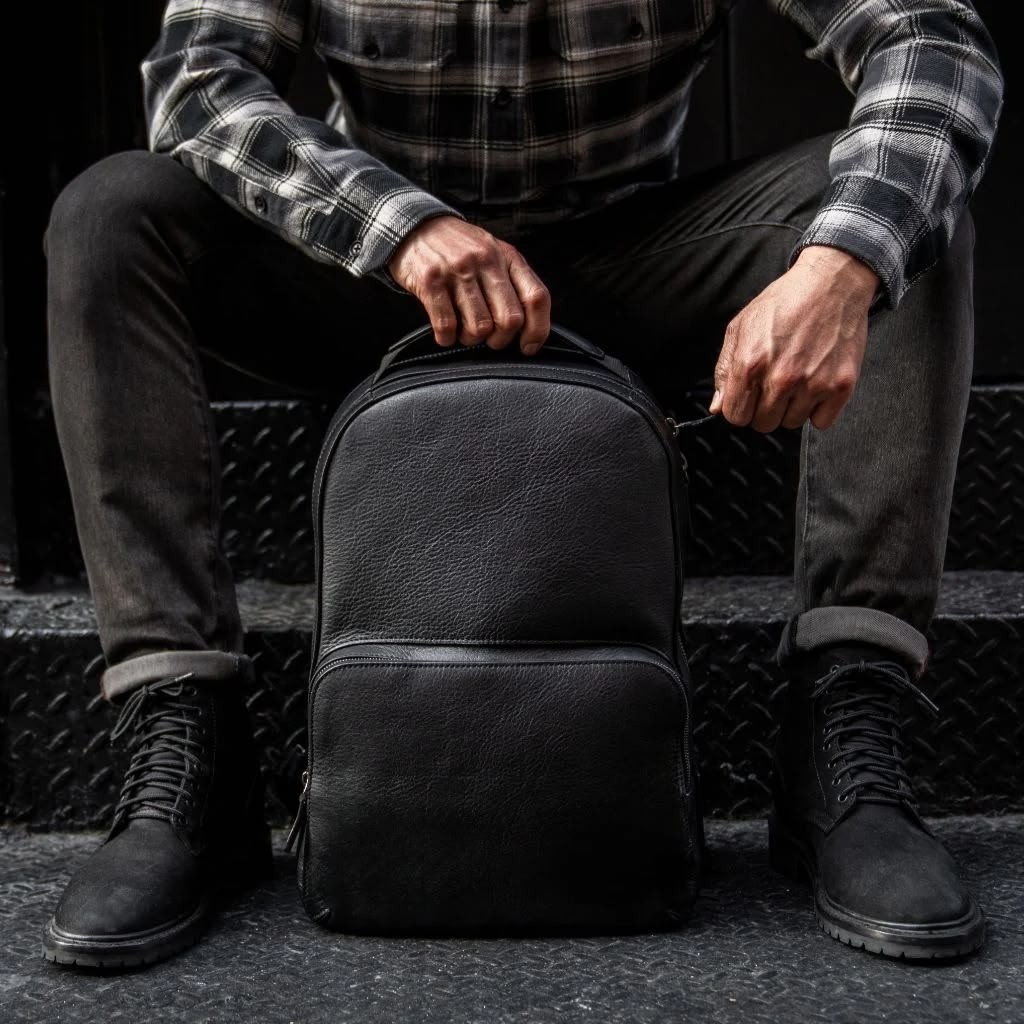 Genuine Leather Backpack Laptop Travel Bag Business School Rucksack Black Brown