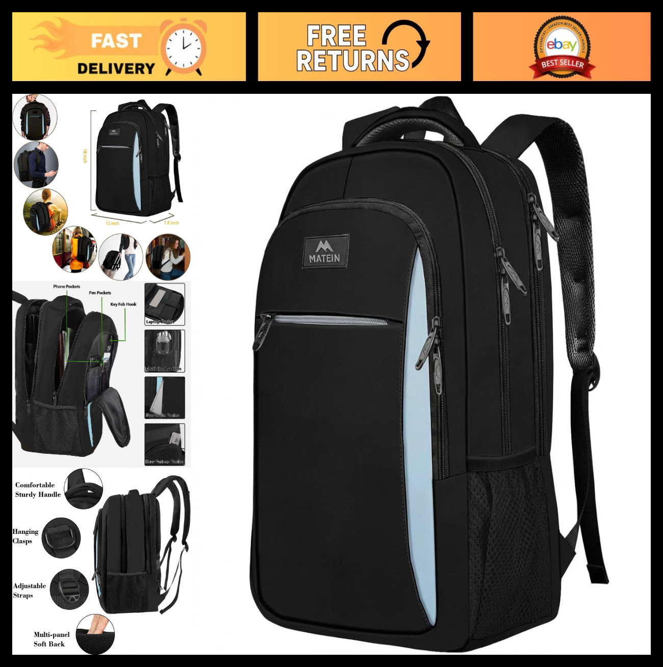 Travel Laptop Backpack for Men & Women, Anti-Theft, Water-Resistant, Fits 15.6″