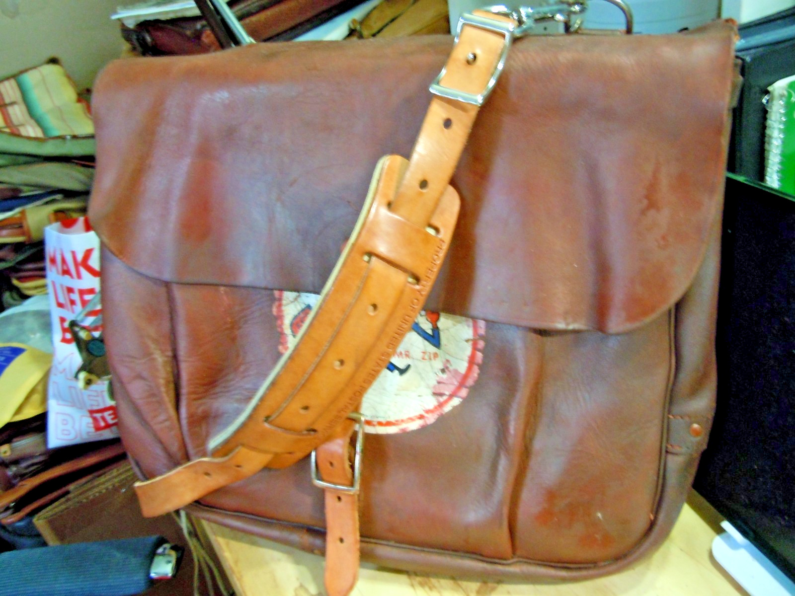 VTG Rare USPS US Leather Mail Postal Carrier Messenger Briefcase Bag # 31