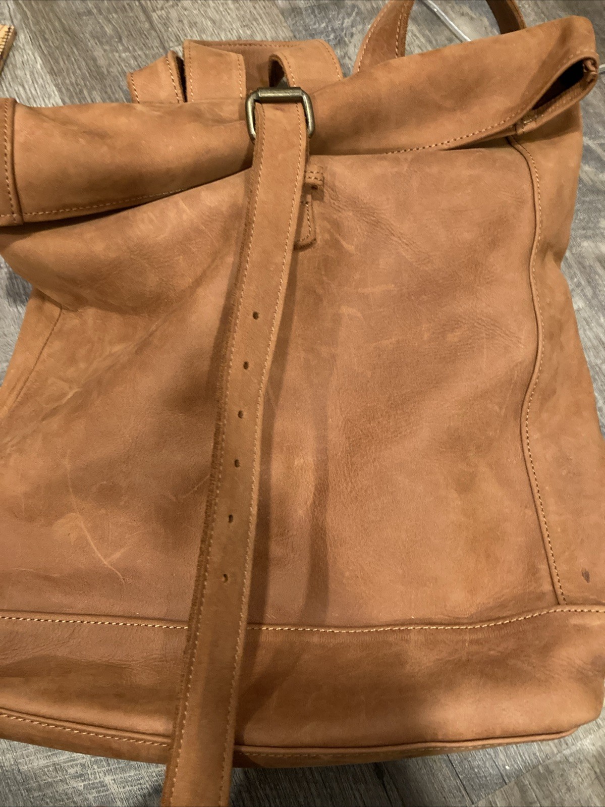 One Mill & Bull Roll Top Backpack Leather Tan Brown Bag