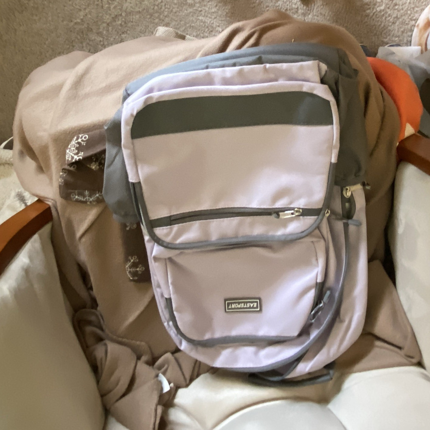 Eastport Purple/Gray Backpack Zip Closure, Adjustable Straps, Padded, Pockets