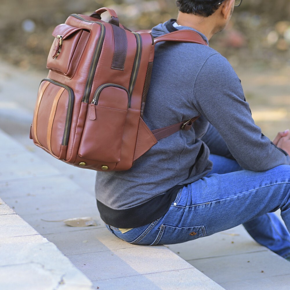 Genuine Leather Backpack for Men Vintage Travel Work Bag Retro Laptop School Bag