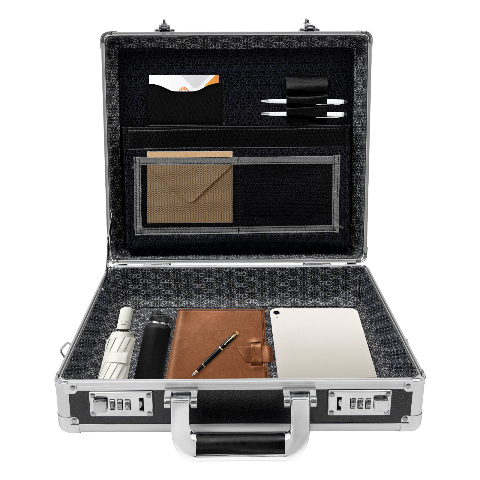 Aluminum Hard Case Big Capacity with Combination Lock Briefcase with Pocket New