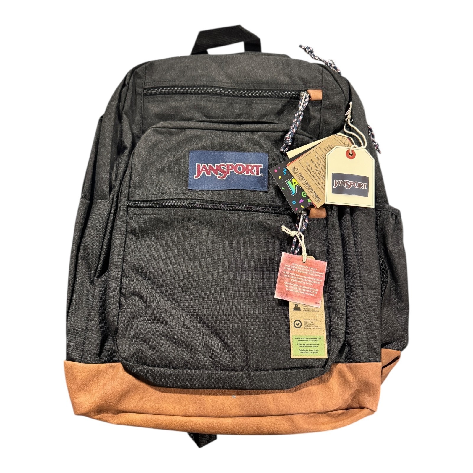 JanSport Cool Backpack Black 15” Laptop Sleeve 2 Compartment School Travel Bag