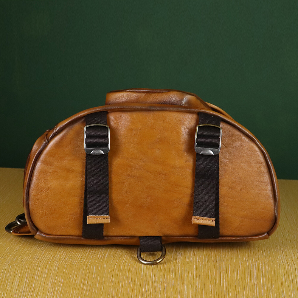 Genuine Leather Men Large Sling Bag Crossbody Bag Real Leather Backpack Purses