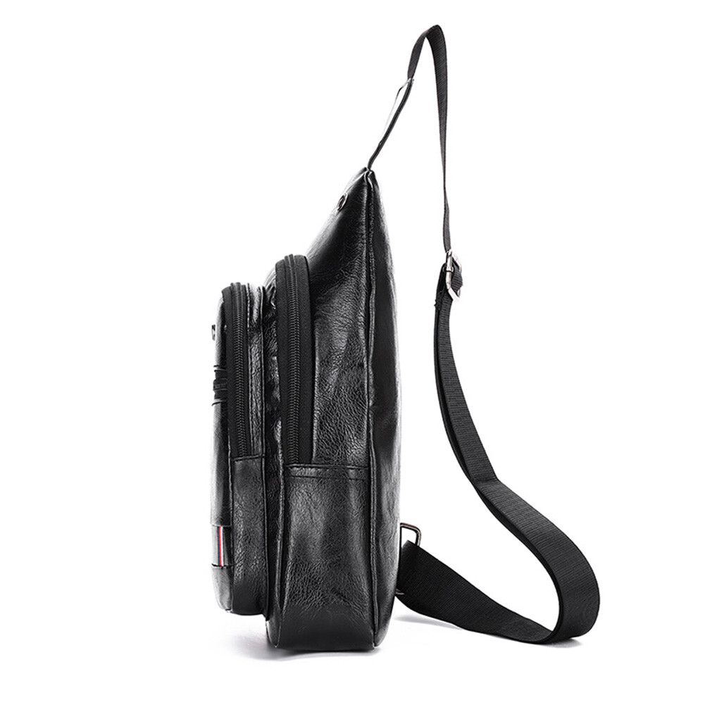 Men Leather Shoulder Crossbody Chest Sling Backpacks Outdoor Daypack Fanny Packs