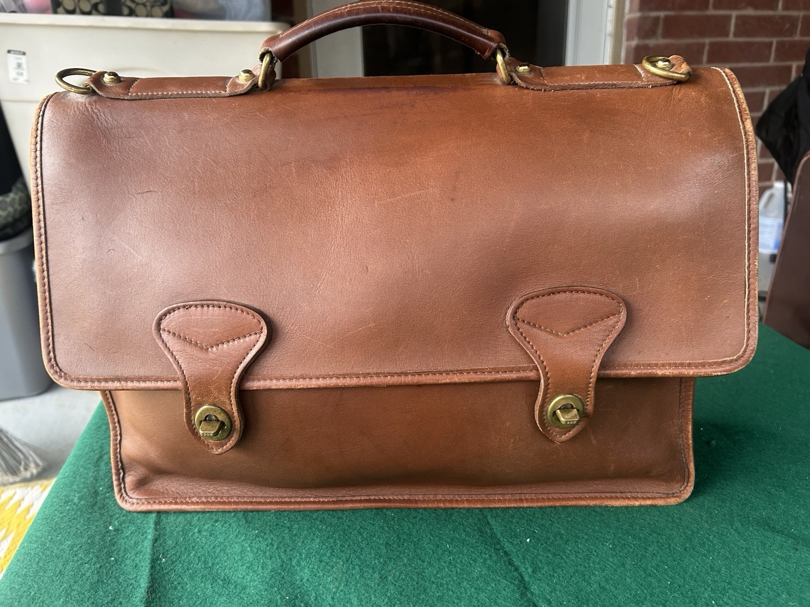 VTG Jack Georges Brown Distress Messenger Satchel Bag Brass Briefcase Leather