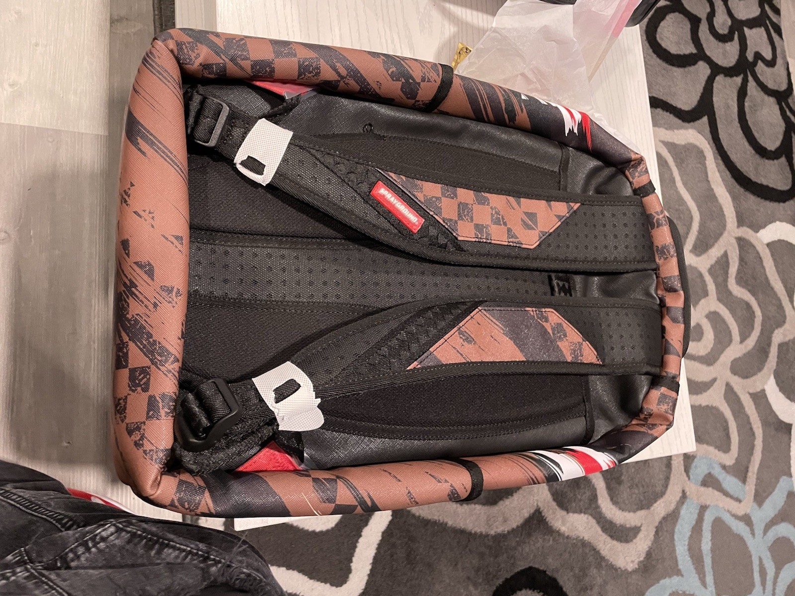 Sprayground Geometric Backpack Brown/Black/Red/White Zip Padded Medium