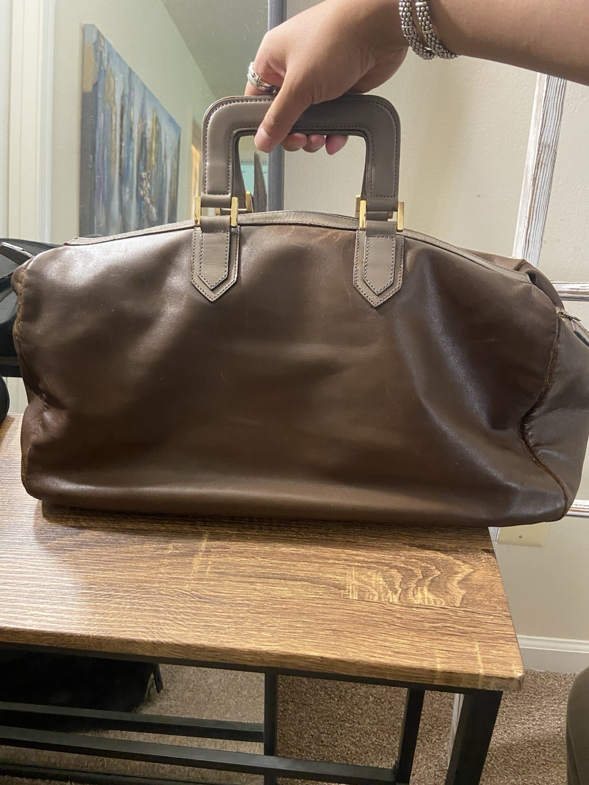 Thrashed YSL Saint Laurent Small Leather Boston Duffle Travel Bag, Poor Cond