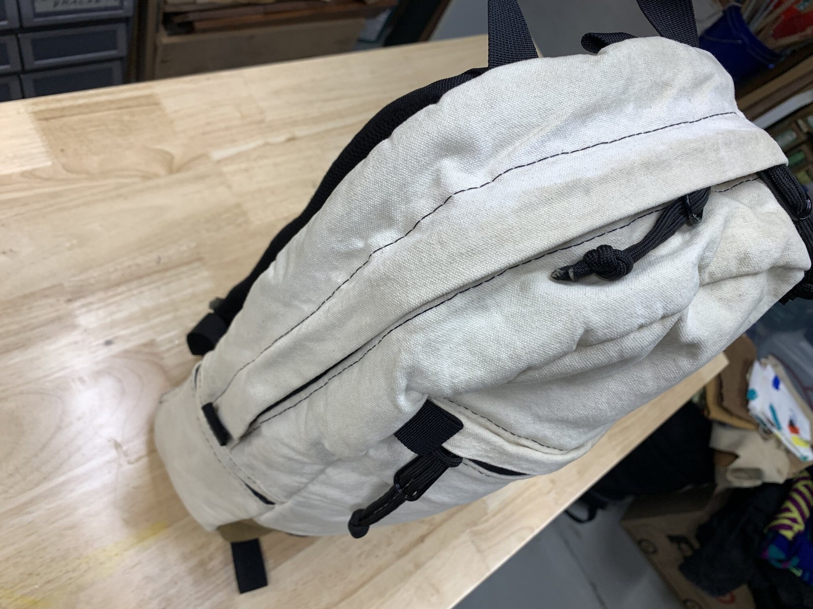 Topo Designs Daypack Backpack Off-White/Beige/Brown Leather USA-made Cordura
