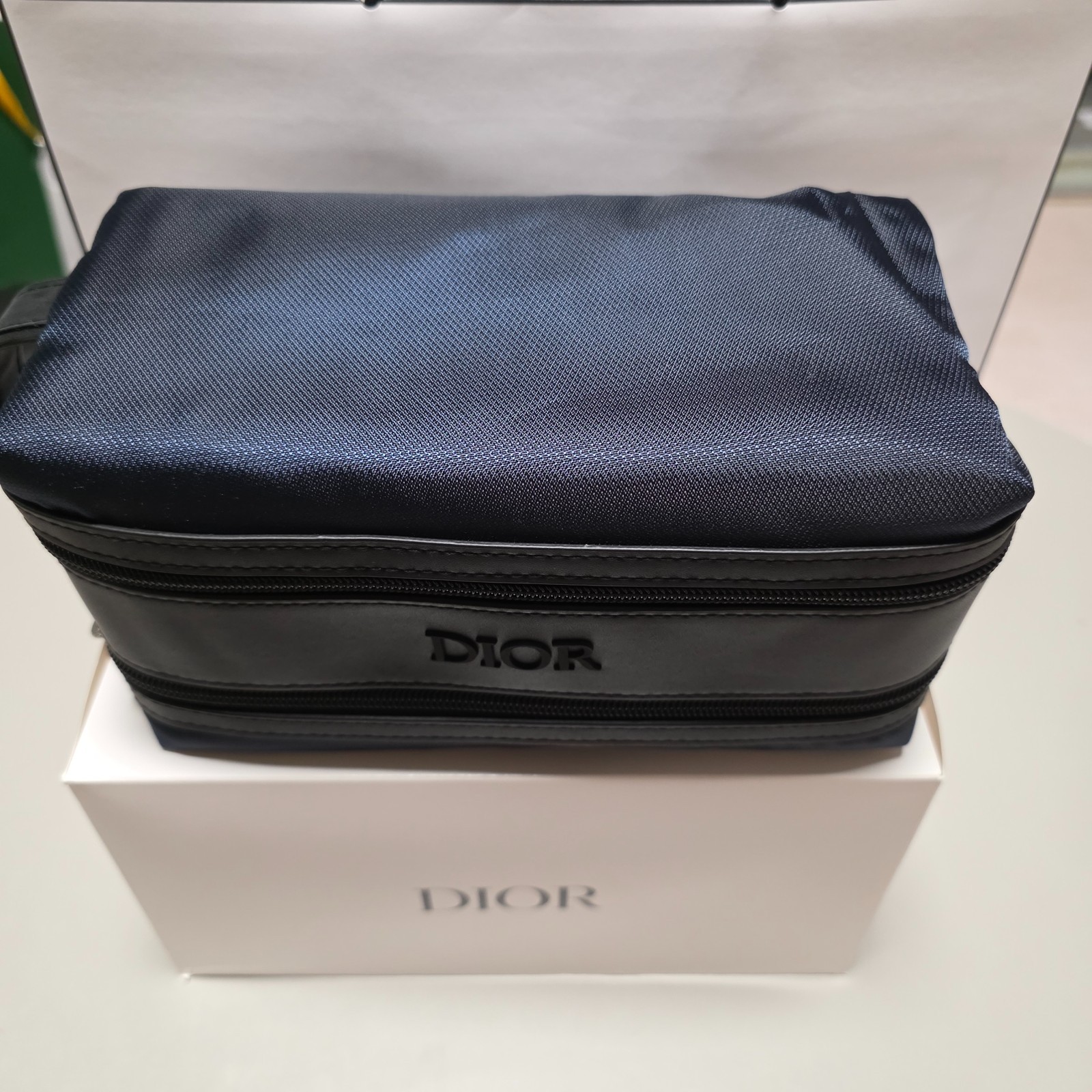 NIB Dior Navy & Black Toiletry Bag, Kit Pouch Travel case, Dual Zipper, NEW