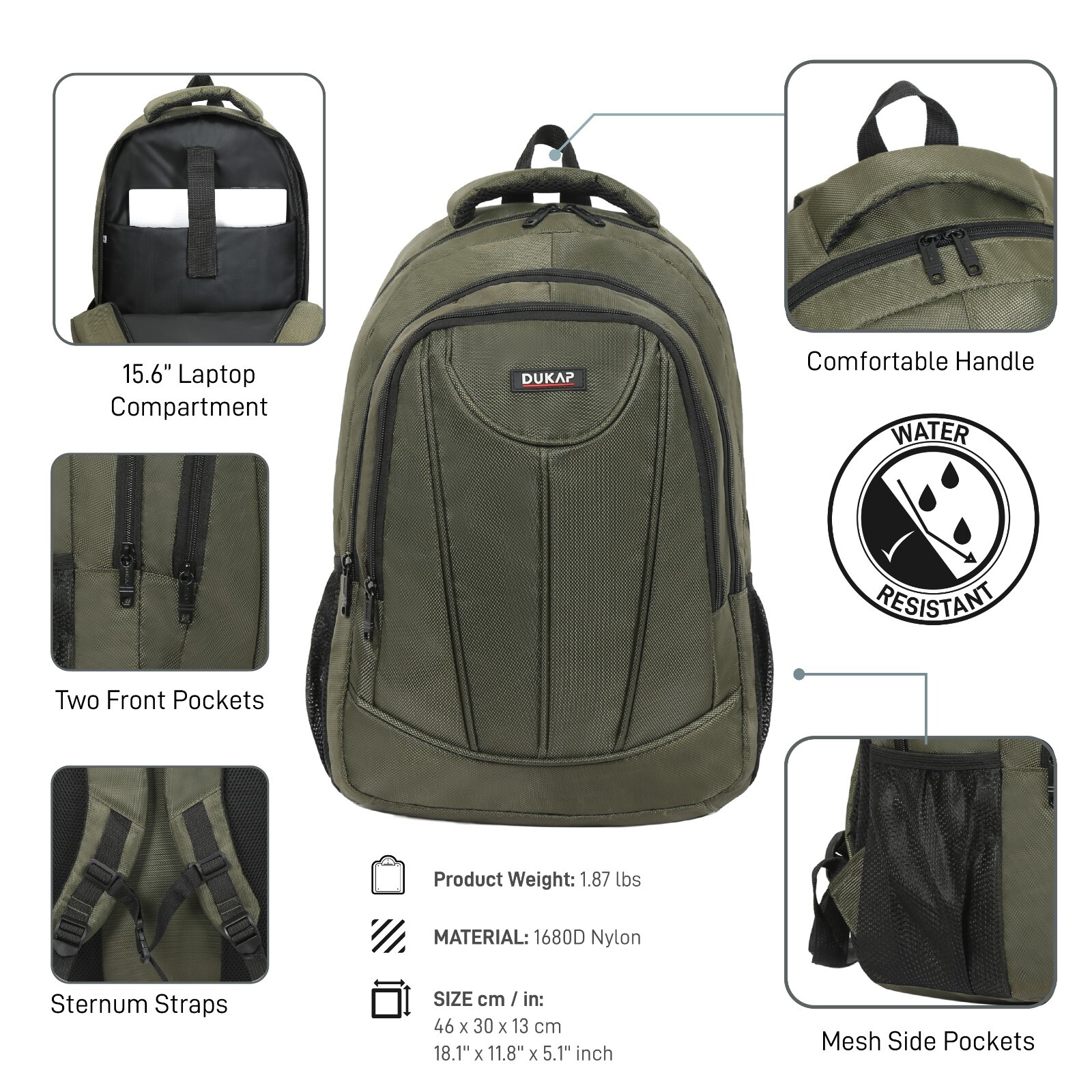 DUKAP EDGE 15.6 Inch Executive Laptop Backpack Travel Bag with Padded