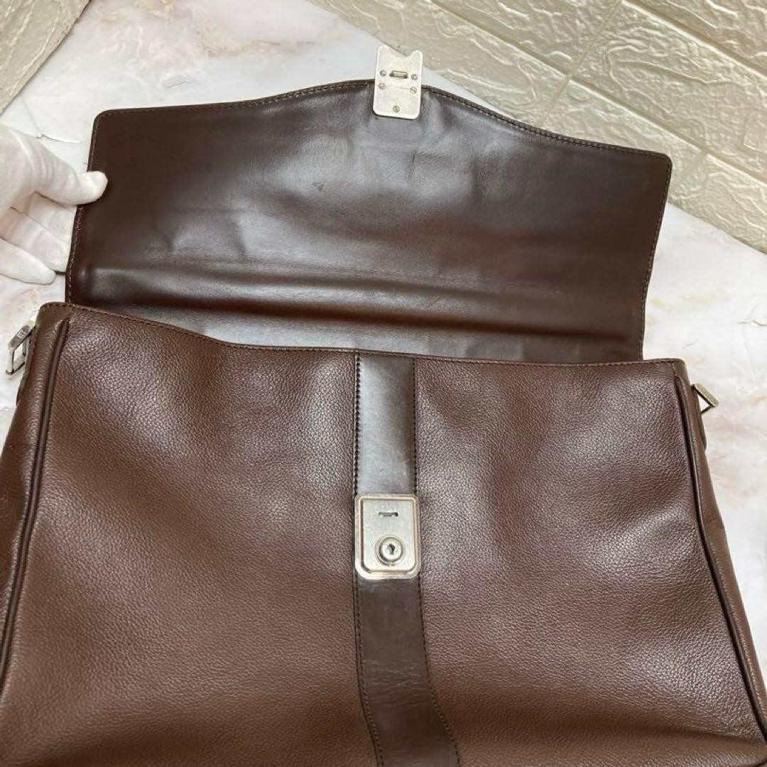 Dunhill Flap Briefcase Business Bag Brown Calf Leather Lock & Key Top Handle Men