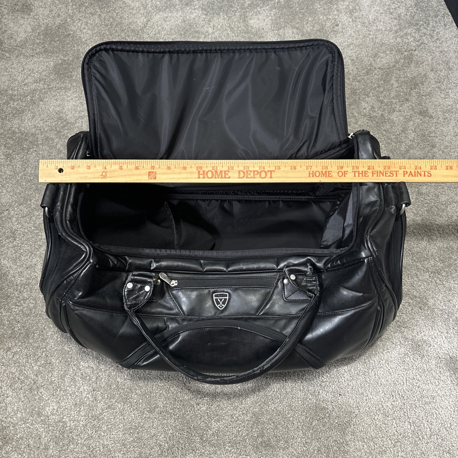 VTG Leather Nike Golf Weekender Duffel Bag Black Large