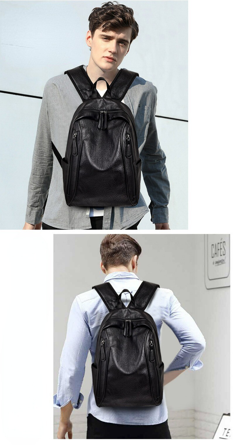 Men’s Large Capacity Leather Backpack, Soft Leather Travel Work Bag Leisure Bag