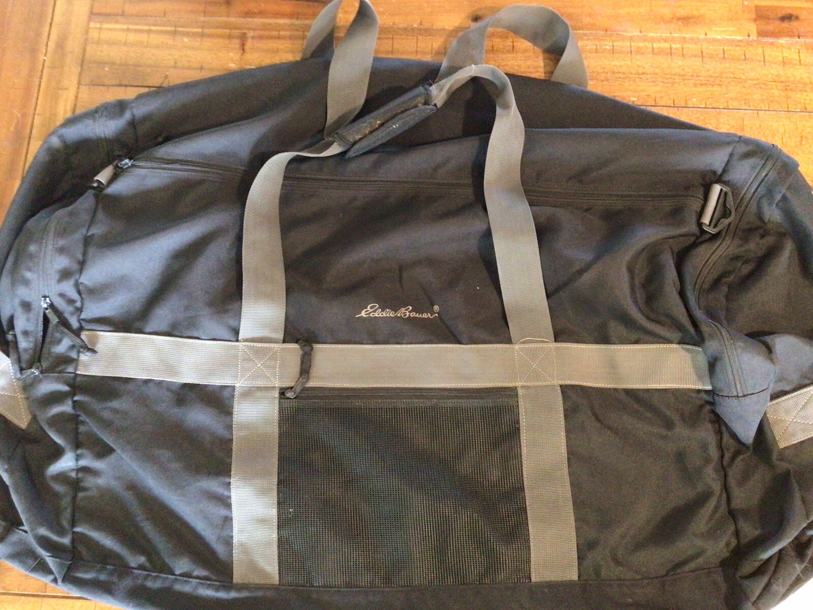 Vintage Eddie Bauer XL Duffle Bag Maroon Black Double Strap Equipment Gym Travel