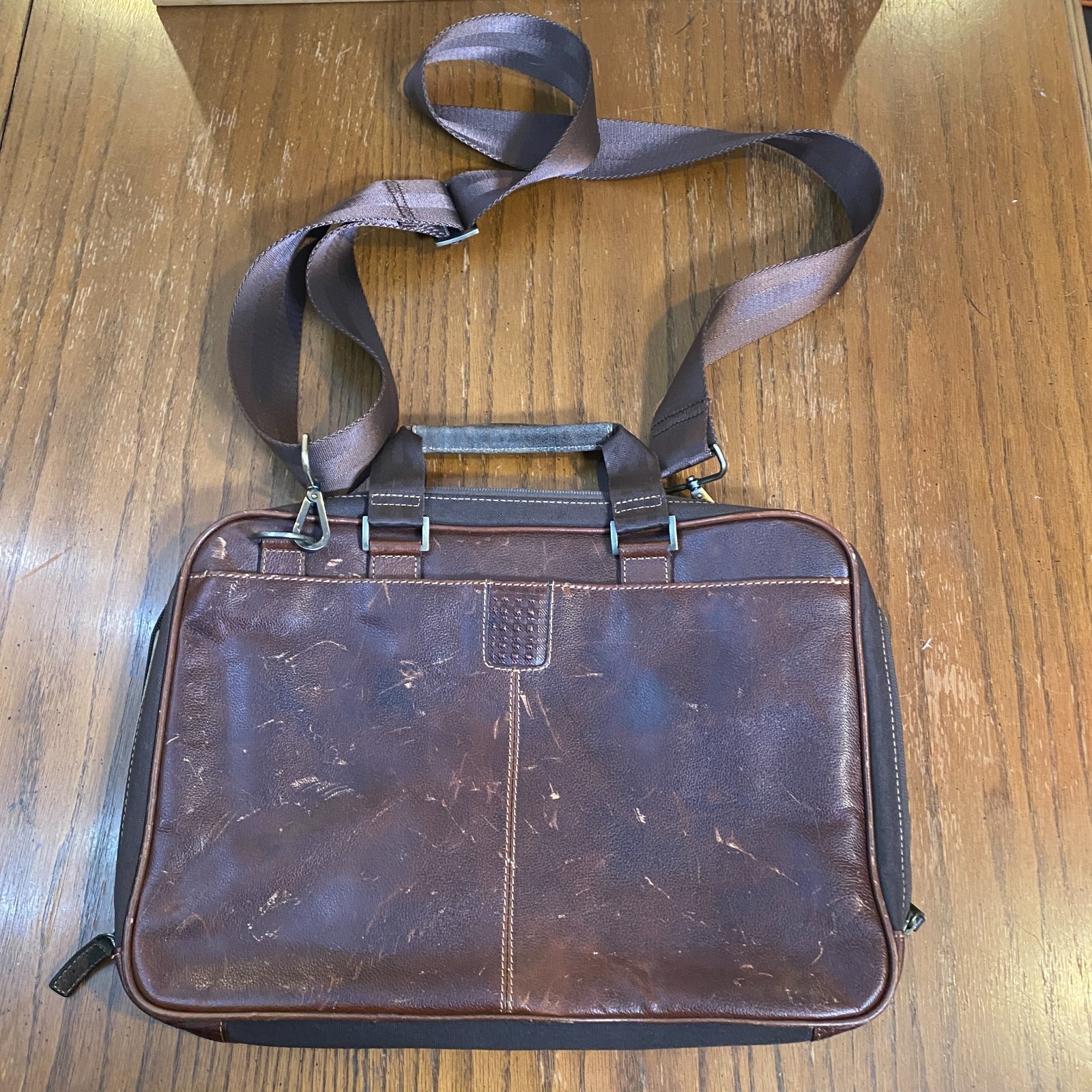 BOCONI Brown Distressed Leather Laptop Briefcase 16″ RFID Work Retro Business