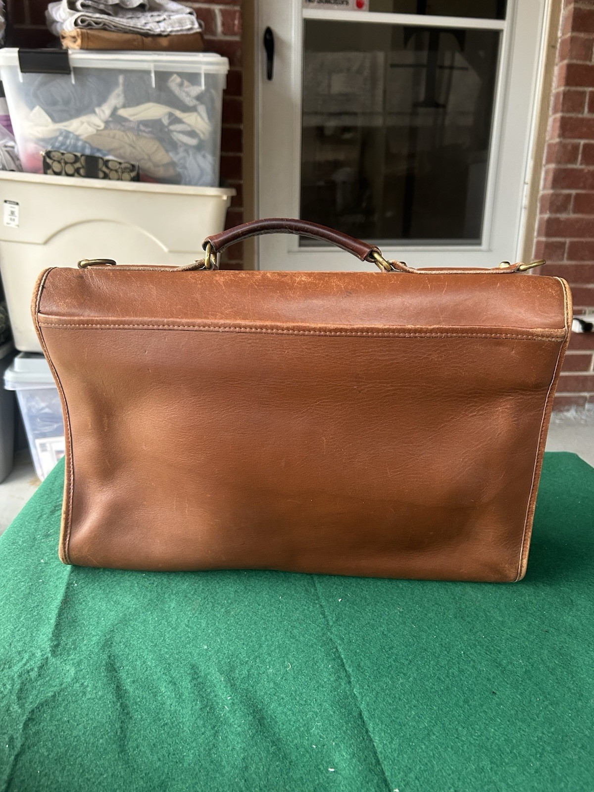 VTG Jack Georges Brown Distress Messenger Satchel Bag Brass Briefcase Leather