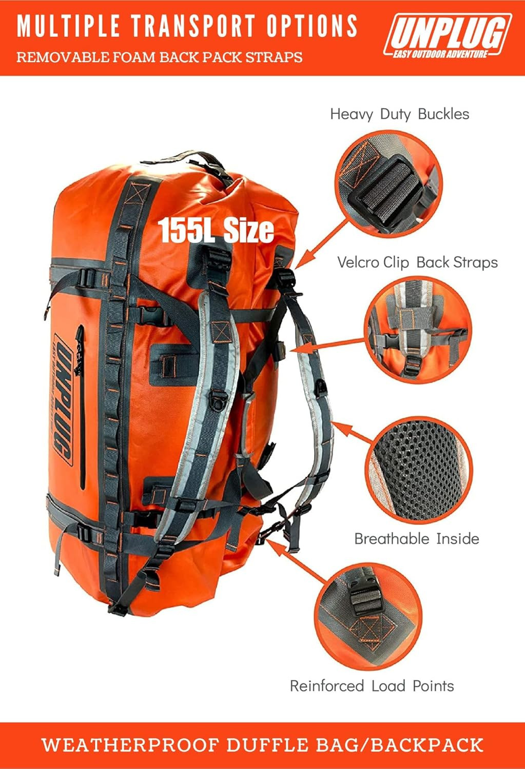 UNPLUG Ultimate Adventure | 1680D Heavy Duty Waterproof Bag | Large Travel Bag