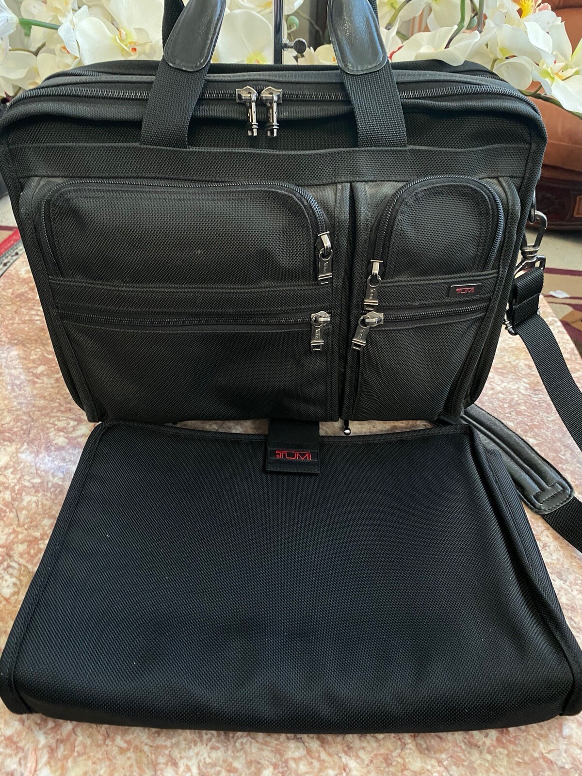 TUMI Alpha Black Ballistic expandable Laptop Business Briefcase 26041D4 EUC $595