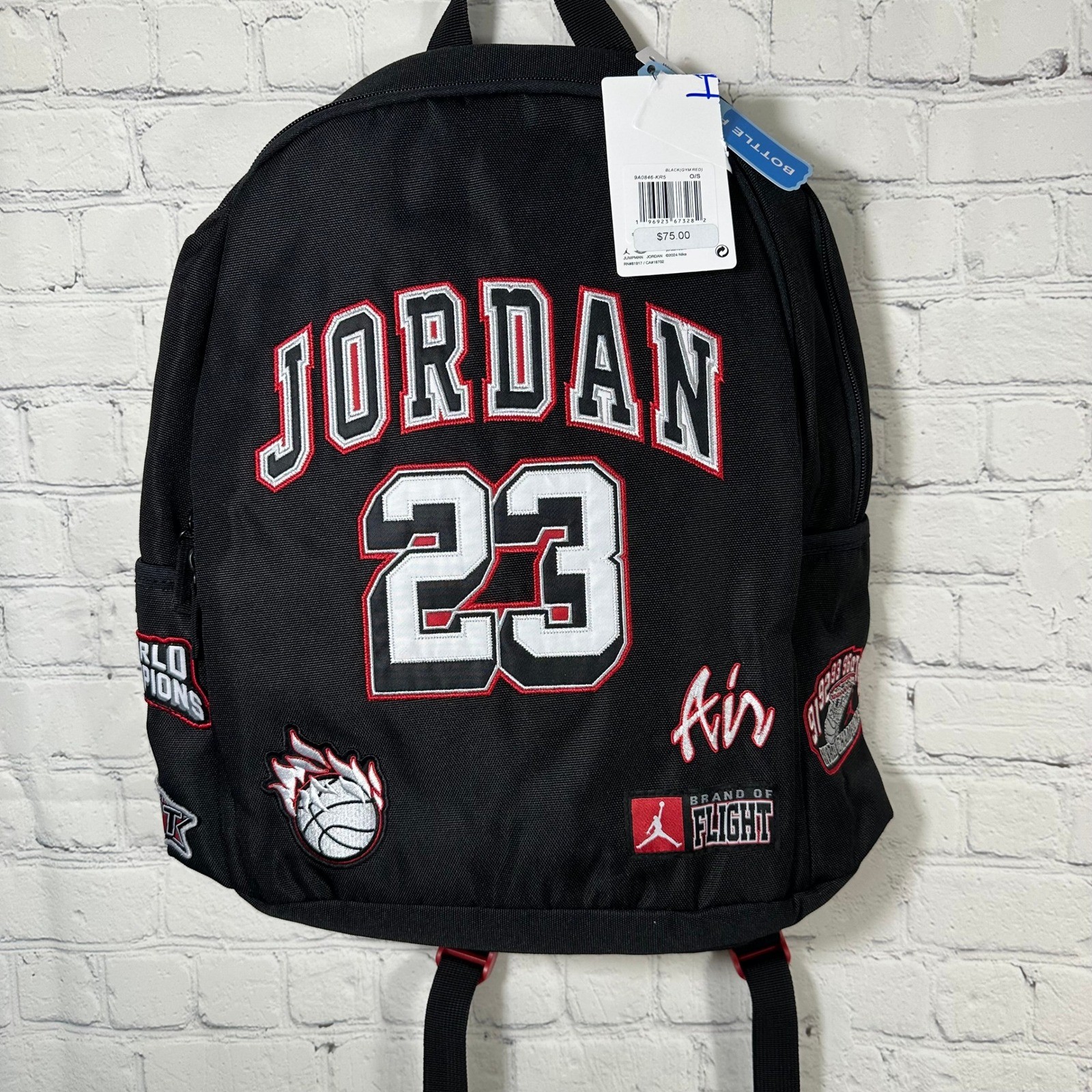 Jordan 23 Brand of Flight Backpack Black Red White Patches BA6046-KRS New