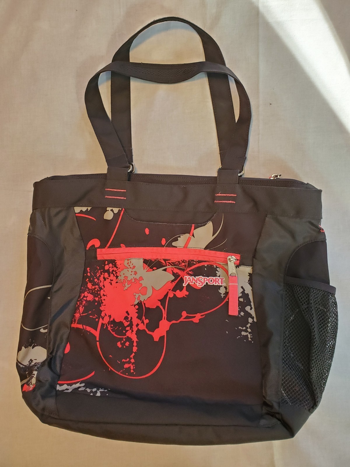 Jansport Messenger Crossbody Laptop Book Travel Bag Black Red Butterfly TZC2