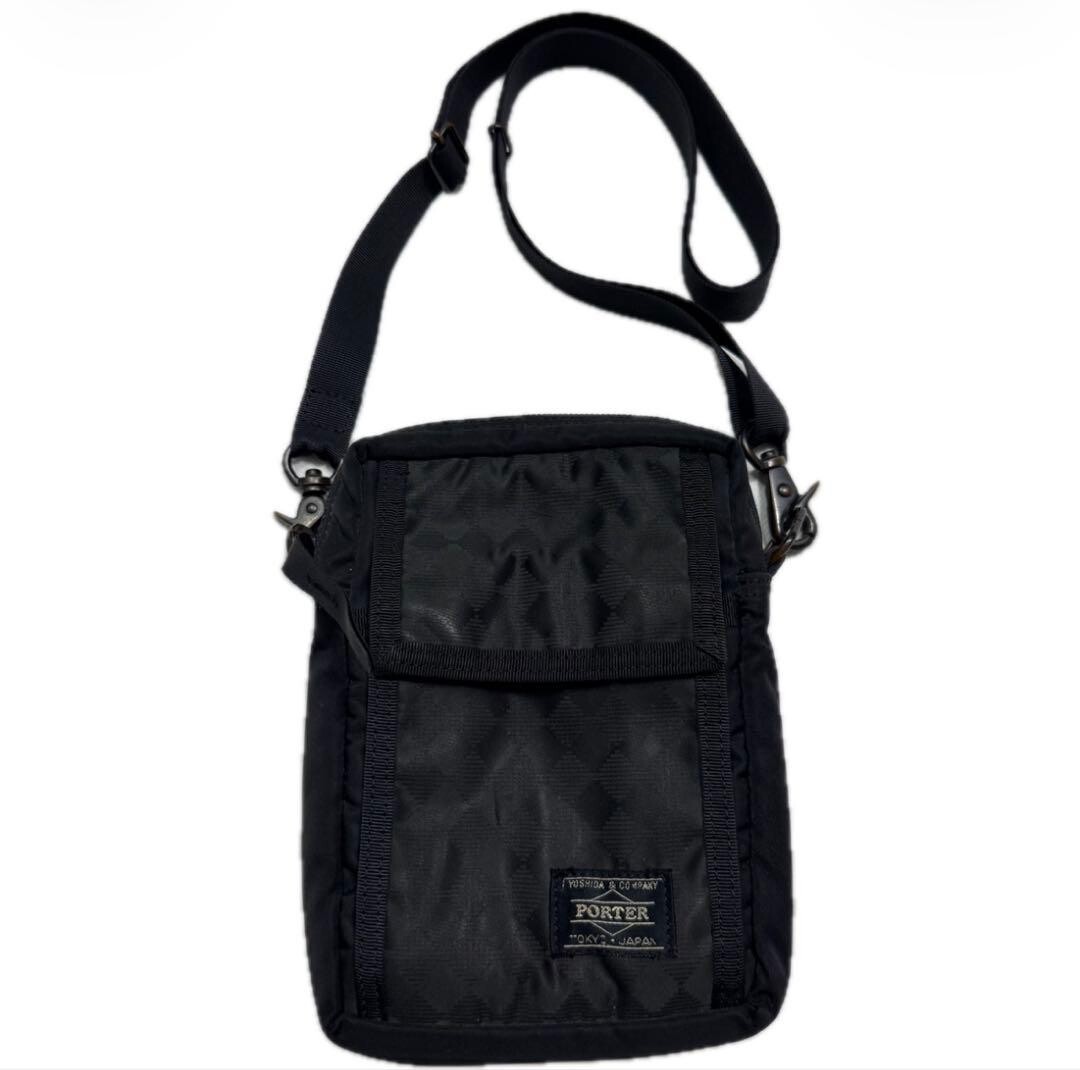 Porter Shadow Check Shoulder Bag Black Compact Crossbody Japan 15x20x4cm