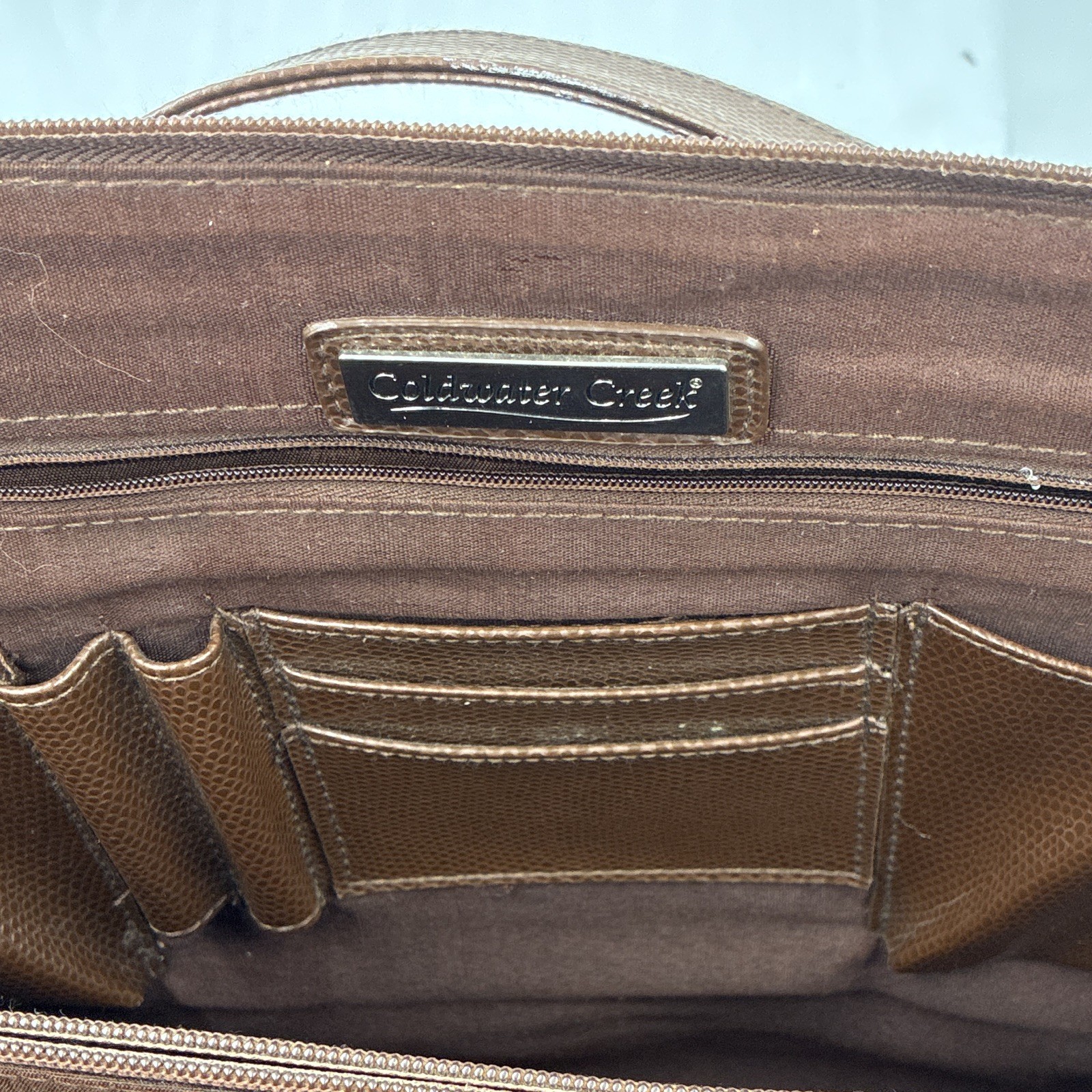 Coldwater Creek Brown Zip Briefcase/Document Case w/ Inner Pockets