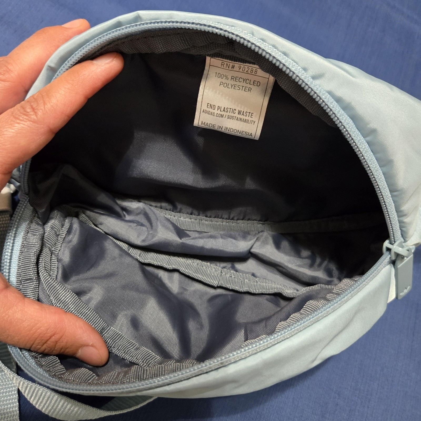 Adidas Belt Bag Mens Small Blue Recycled Polyester Zip Fanny Pack Sports Travel