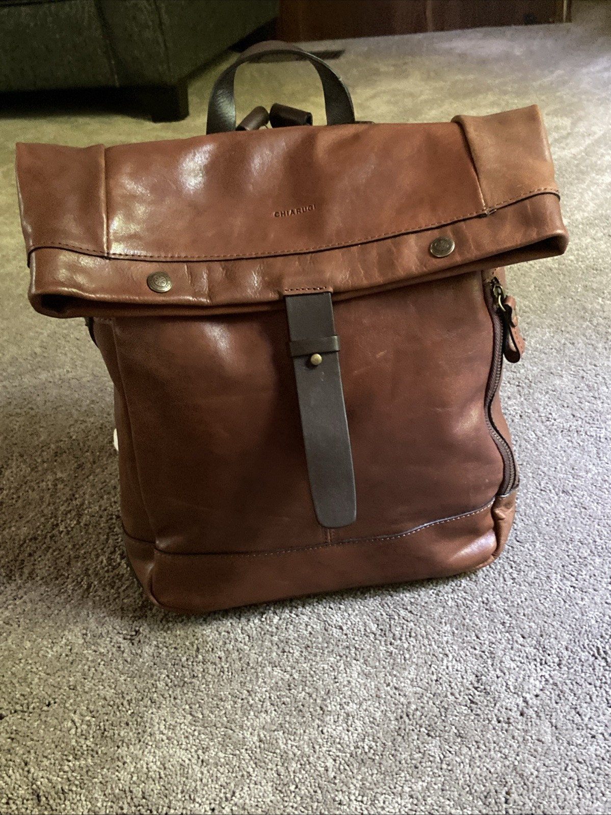 Chiarugi Italian Leather Backpack Brown Luxury Tuscan Work Travel Laptop Durable