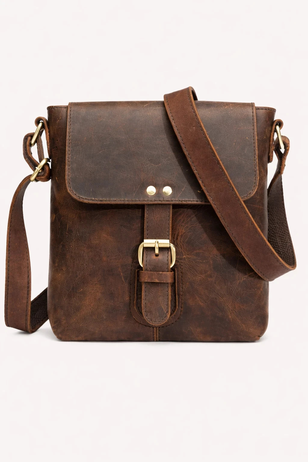 Genuine Buffalo Leather Sling Messenger Bag 8” Vintage Crossbody Shoulder Bag