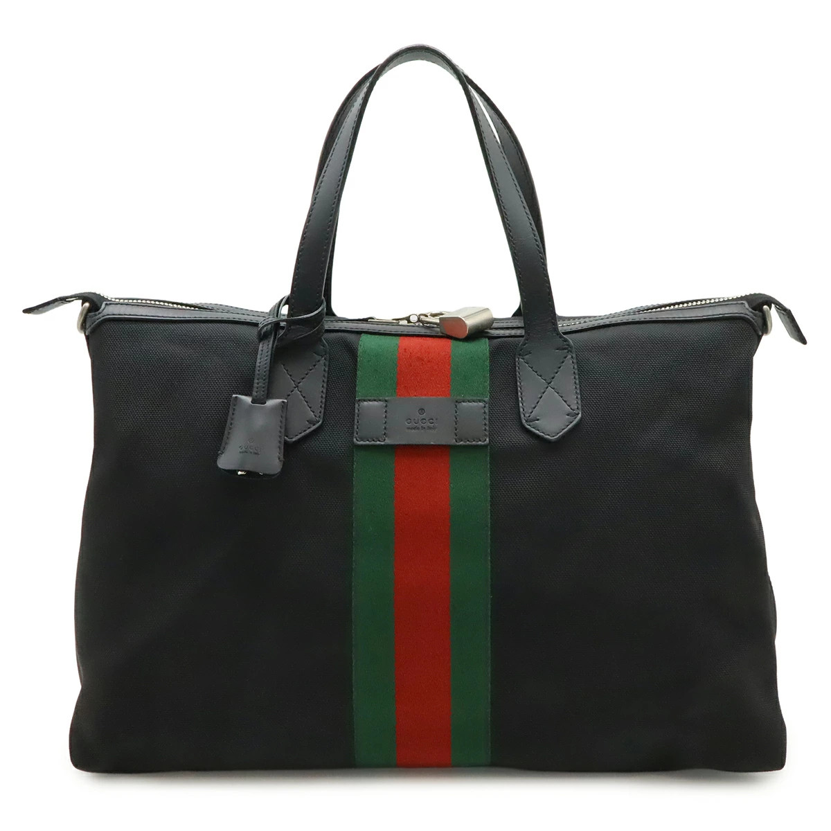 Gucci Web Stripe Sherry Line Tote Bag Large Shoulder Bag Nylon Leather