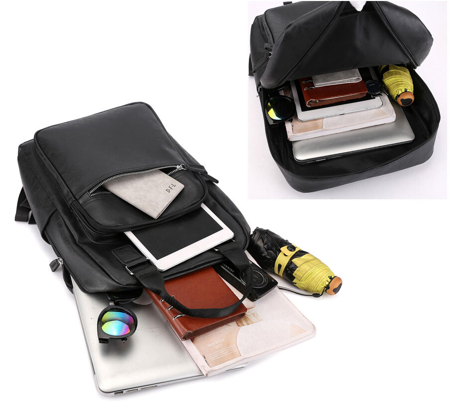 Mens Backpack Leather Laptop Bag Business Working School Bag