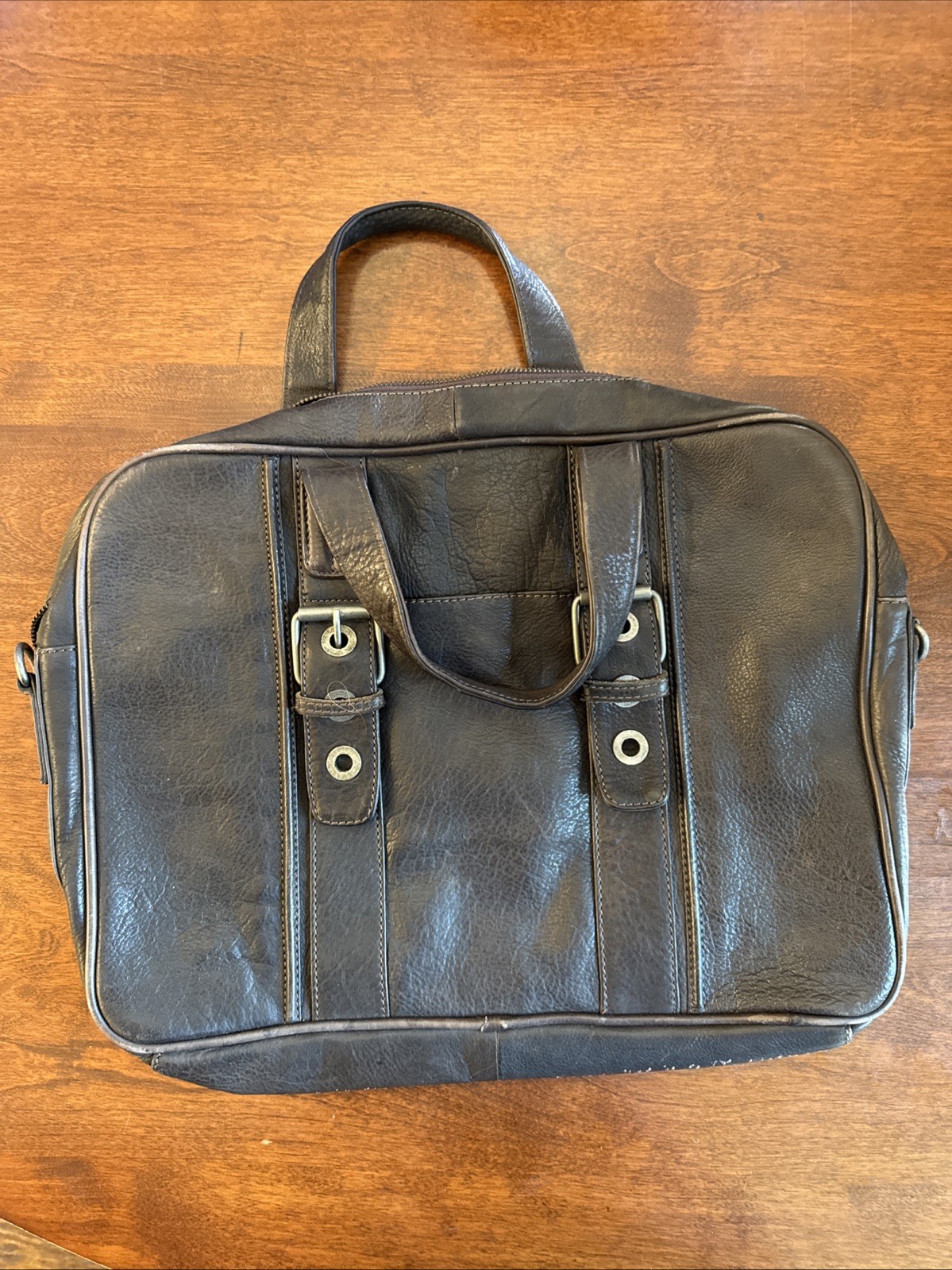 Bosca Leather Messenger Bag Briefcase Dark Brown