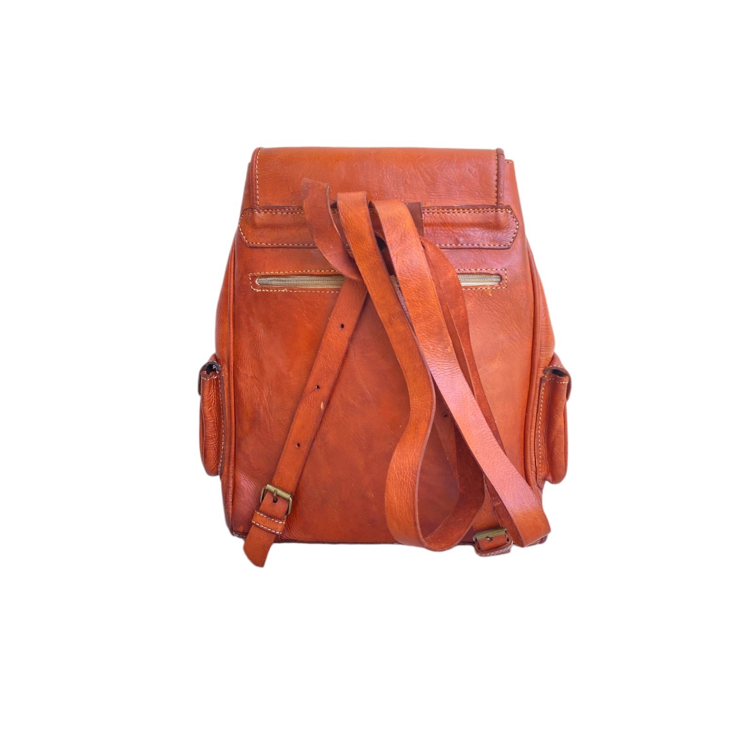 Cognac Leather Backpack Handmade Morocco 2 Pockets Genuine Leather Bag