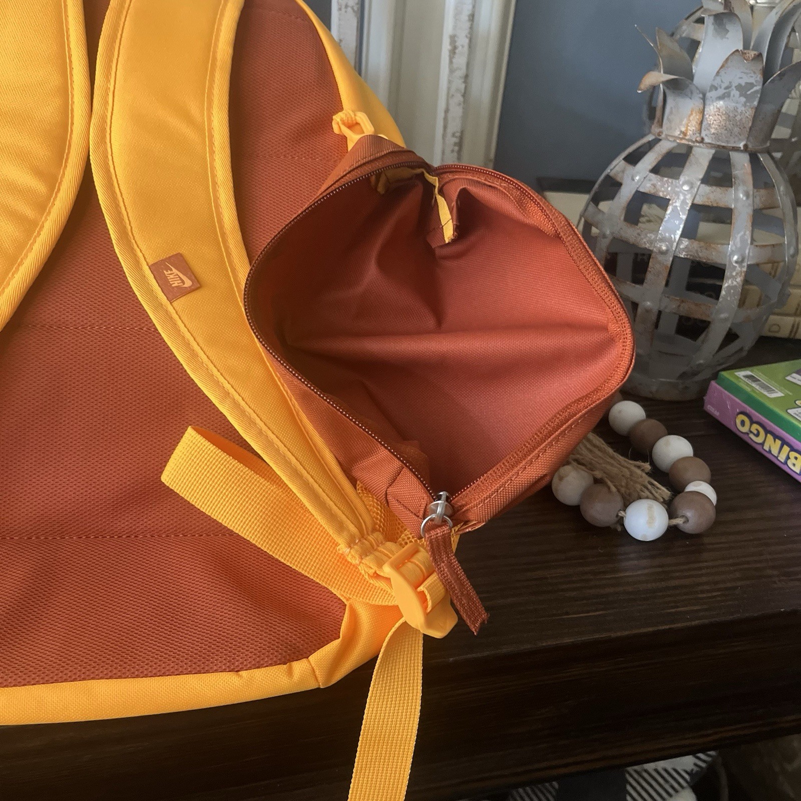 New Nike Backpack Vibrant Orange Zipper Closure Pencil Bag Pockets Logo