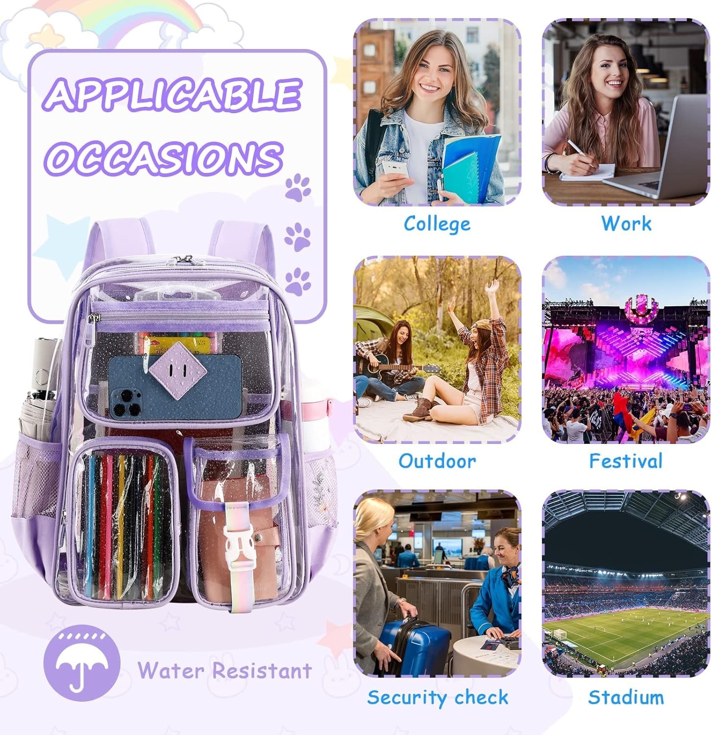 Vibrant See-Through Backpack with Reinforced Stitching – Ideal for All Occasions