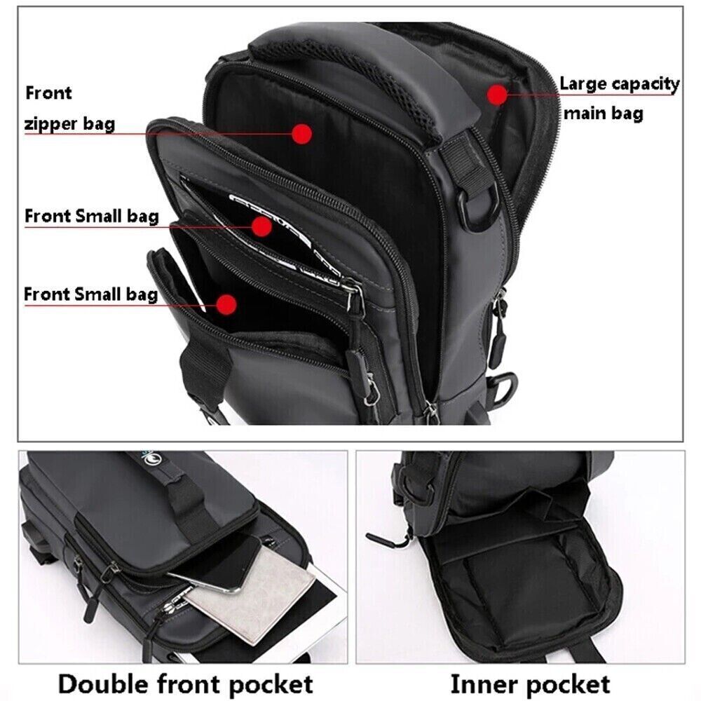 Anti-theft Chest Shoulder Messenger Backpack Men Sling Crossbody Bag USB Port US