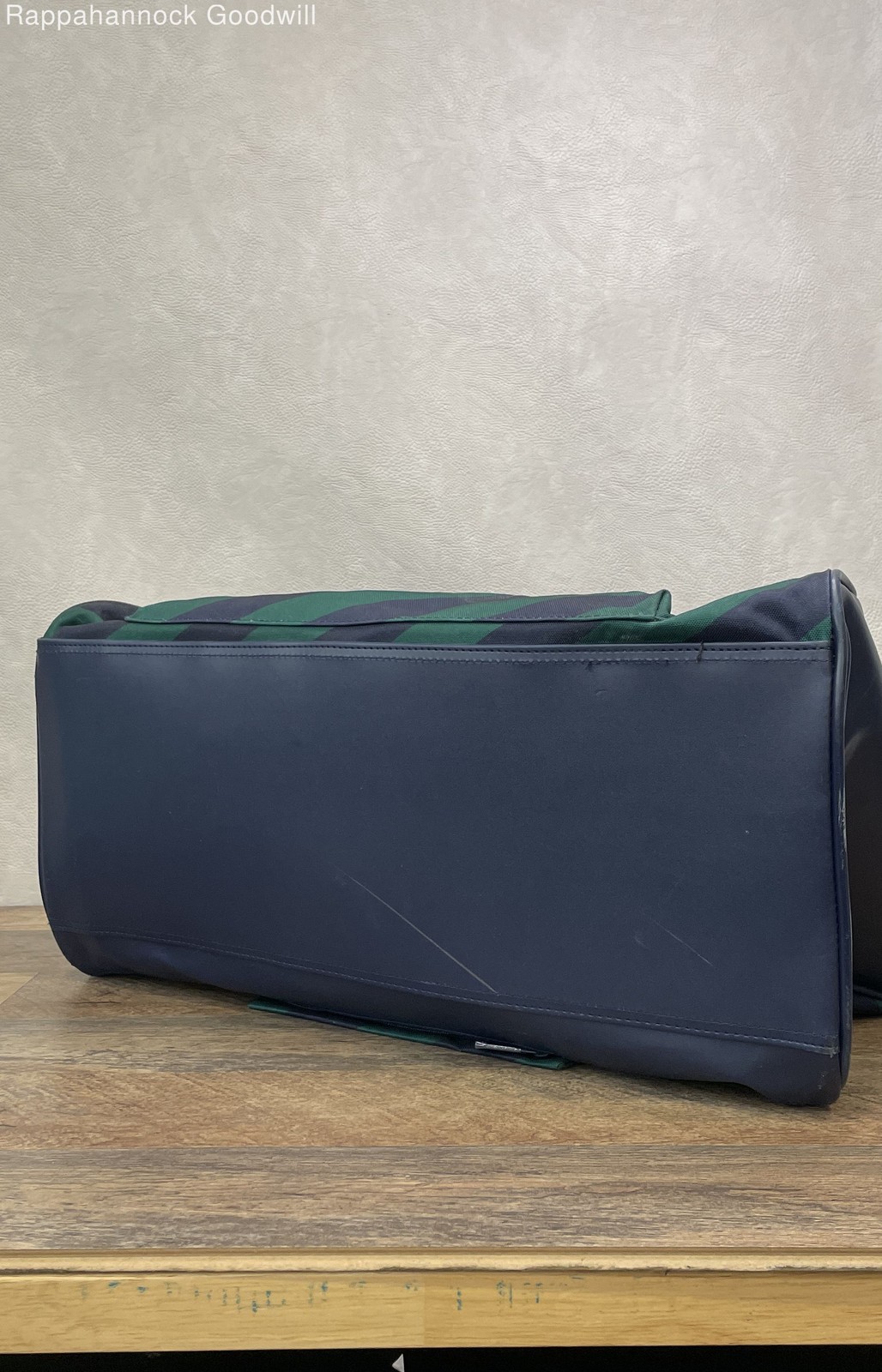 Tommy Hilfiger Navy Green Diagonal Striped Canvas Duffel Weekender Travel Bag