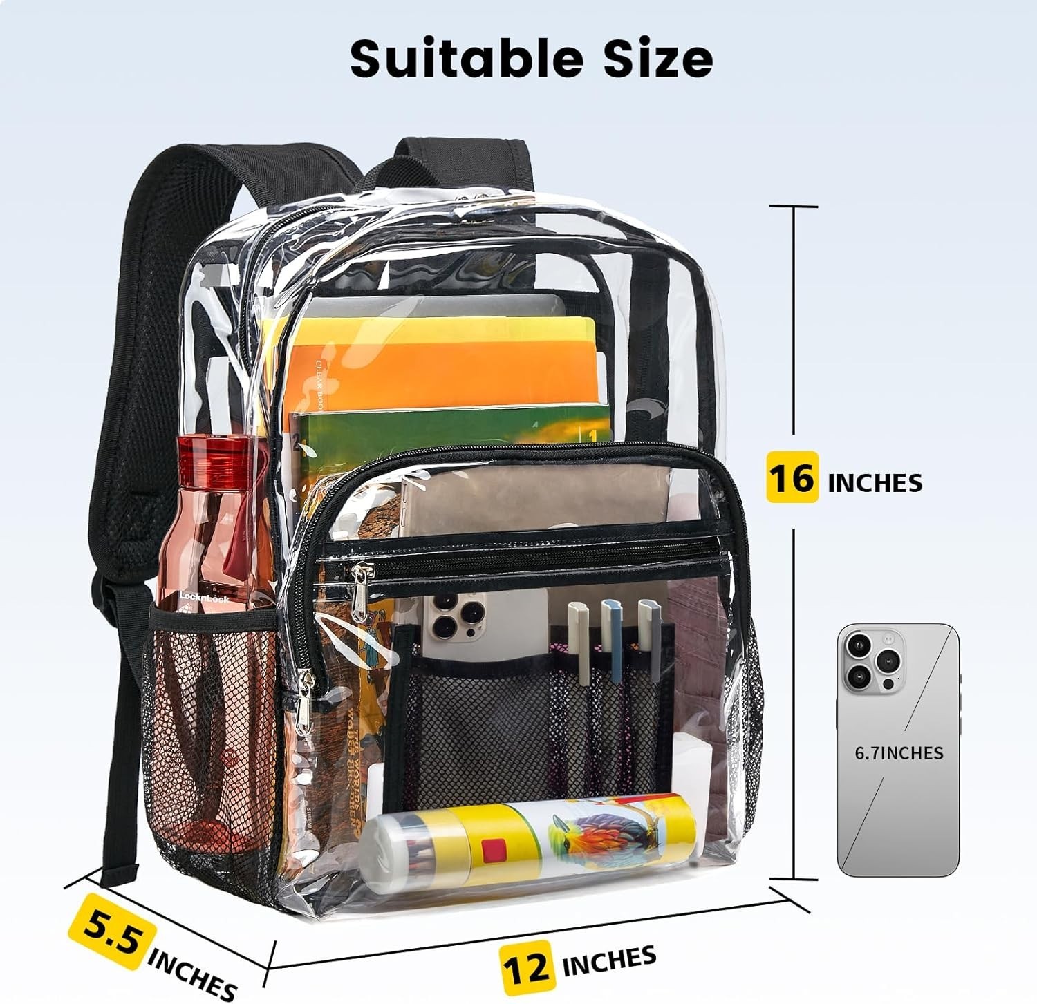 Clear Backpack Heavy Duty PVC Transparent Bookbag Large Stadium Travel Bag