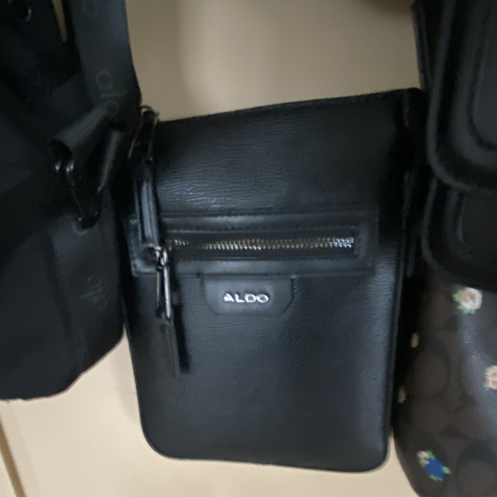 ALDO Black Men’s Shoulder Bag Zip Closure Outer Pockets Casual Solid