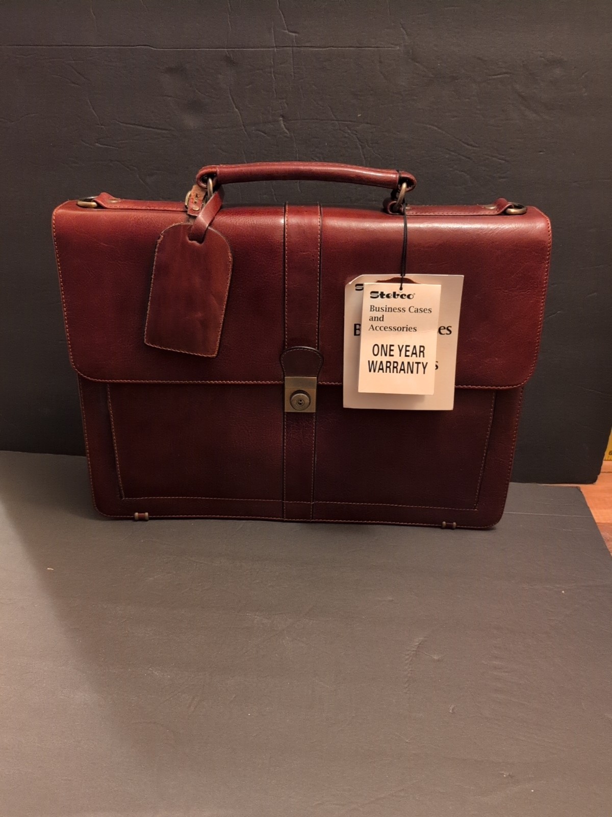 Stebco Briefcase Genuine Cowhide Caramel Shoulder Strap, New With Tags