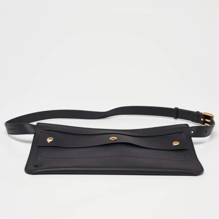 Burberry Fanny Pack Black Solid Leather Slim Belt Bag Lightweight