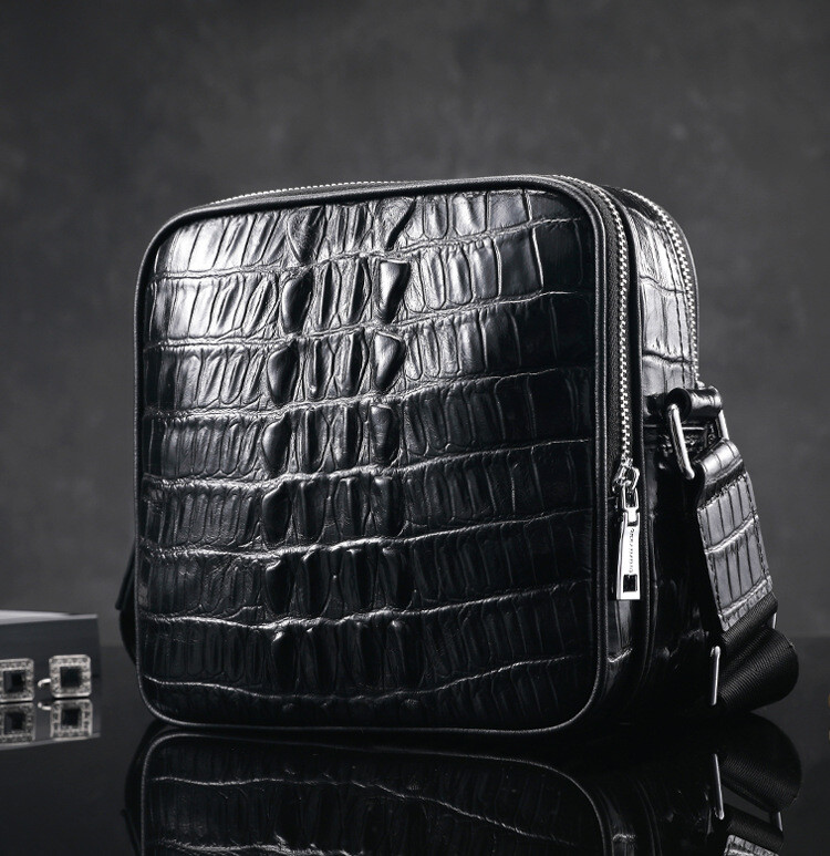 Top Cowhide Leather Crocodile Pattern Men’s Luxury Shoulder Bags Crossbody Bag