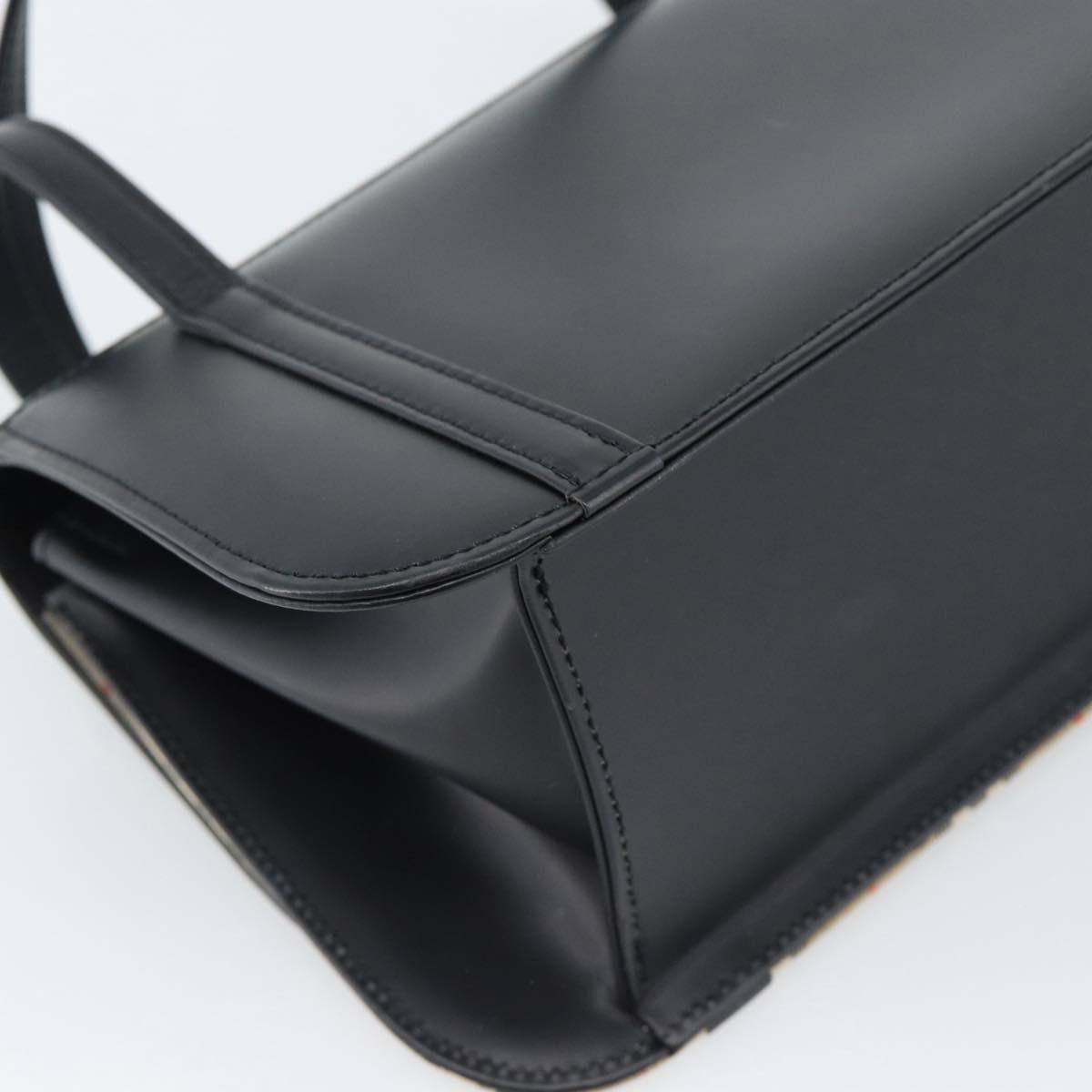BURBERRY Nova Check Hand Bag Canvas Leather Black Silver Auth mr2783