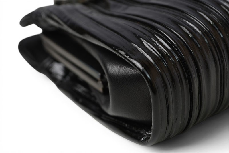 Authentic BVLGARI Twist Black Patent Leather Clutch Bag Silver