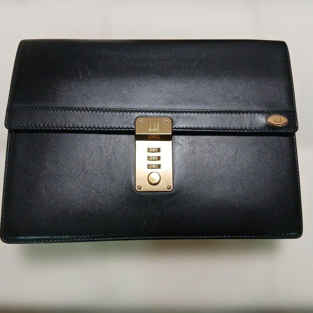Dunhill Flap Clutch Bag Second Bag Black Leather Dial Lock Wrist Strap Men’s